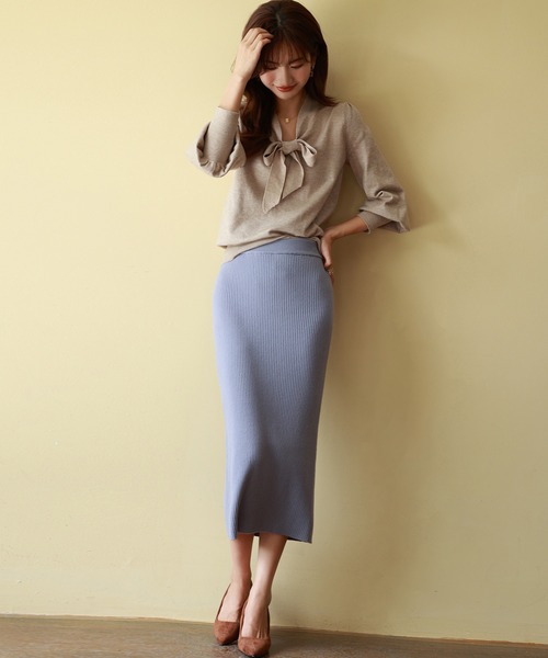 SAISON DE PAPILLON（セゾンドパピヨン）の「リボンタイニットプルオーバー（ニット/セーター・レディース・ブルー/アイボリー/グレー/ピンク/ブラック/ネイビー/ベージュ・M/L）」の16枚目の写真