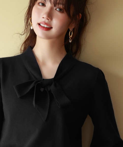 SAISON DE PAPILLON（セゾンドパピヨン）の「リボンタイニットプルオーバー（ニット/セーター・レディース・ブルー/アイボリー/グレー/ピンク/ブラック/ネイビー/ベージュ・M/L）」の14枚目の写真