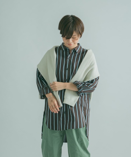 FORK&SPOON(フォークアンドスプーン)の「FORK&SPOON レギュラーカラービッグシャツ(シャツ/ブラウス・レディース・ブラウン/ブルー・1)」の3枚目の写真