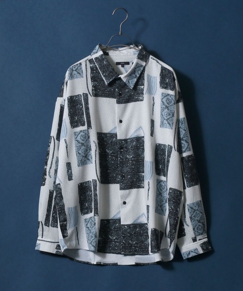 ANPAS（アンパス）の「Georgette Total Pattern Print Big Silhouette Thickness Shirt/ジョーゼット 総柄プリント ビッグシルエット とろみシャツ セットアップ対応（シャツ/ブラウス・メンズ・ブラック系その他/グレー系その他/ベージュ系その他/ブルー系その他/ホワイト系その他2/ブラック系その他2/ブラック系その他3/ブラウン系その他2/ブラウン系その他3/ブラウン系その他4/ブラウン系その他5/ブラウン系その他/ブルー系その他3/ホワイト系その他4/グレー系その他4/ホワイト系その他5/ホワイト系その他/グレー系その他3/ブラック系その他7/ブルー系その他2/グレー系その他2/ブラック系その他4/ブラック系その他6/ホワイト系その他3/ホワイト系その他6/ブラック系その他5/グレー系その他5/ブラウン系その他6/グリーン系その他/ブルー系その他4・M/L）」の14枚目の写真