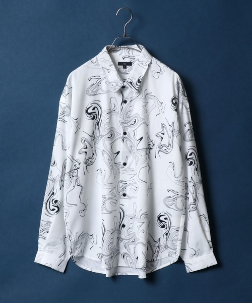 ANPAS（アンパス）の「Georgette Total Pattern Print Big Silhouette Thickness Shirt/ジョーゼット 総柄プリント ビッグシルエット とろみシャツ セットアップ対応（シャツ/ブラウス・メンズ・ブラック系その他/グレー系その他/ベージュ系その他/ブルー系その他/ホワイト系その他2/ブラック系その他2/ブラック系その他3/ブラウン系その他2/ブラウン系その他3/ブラウン系その他4/ブラウン系その他5/ブラウン系その他/ブルー系その他3/ホワイト系その他4/グレー系その他4/ホワイト系その他5/ホワイト系その他/グレー系その他3/ブラック系その他7/ブルー系その他2/グレー系その他2/ブラック系その他4/ブラック系その他6/ホワイト系その他3/ホワイト系その他6/ブラック系その他5/グレー系その他5/ブラウン系その他6/グリーン系その他/ブルー系その他4・M/L）」の3枚目の写真