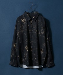 Georgette Total Pattern Print Big Silhouette Thickness Shirt/ジョーゼット 総柄プリント ビッグシルエット とろみシャツ セットアップ対応