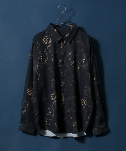 ANPAS（アンパス）の「Georgette Total Pattern Print Big Silhouette Thickness Shirt/ジョーゼット 総柄プリント ビッグシルエット とろみシャツ セットアップ対応（シャツ/ブラウス・メンズ・ブラック系その他/グレー系その他/ベージュ系その他/ブルー系その他/ホワイト系その他2/ブラック系その他2/ブラック系その他3/ブラウン系その他2/ブラウン系その他3/ブラウン系その他4/ブラウン系その他5/ブラウン系その他/ブルー系その他3/ホワイト系その他4/グレー系その他4/ホワイト系その他5/ホワイト系その他/グレー系その他3/ブラック系その他7/ブルー系その他2/グレー系その他2/ブラック系その他4/ブラック系その他6/ホワイト系その他3/ホワイト系その他6/ブラック系その他5/グレー系その他5/ブラウン系その他6/グリーン系その他/ブルー系その他4・M/L）」の9枚目の写真