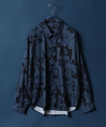 Georgette Total Pattern Print Big Silhouette Thickness Shirt/ジョーゼット 総柄プリント ビッグシルエット とろみシャツ セットアップ対応