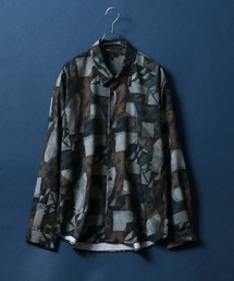 Georgette Total Pattern Print Big Silhouette Thickness Shirt/ジョーゼット 総柄プリント ビッグシルエット とろみシャツ セットアップ対応