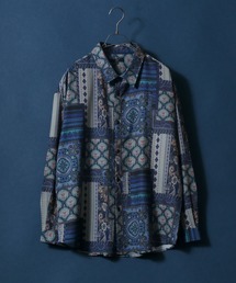 Georgette Total Pattern Print Big Silhouette Thickness Shirt/ジョーゼット 総柄プリント ビッグシルエット とろみシャツ セットアップ対応