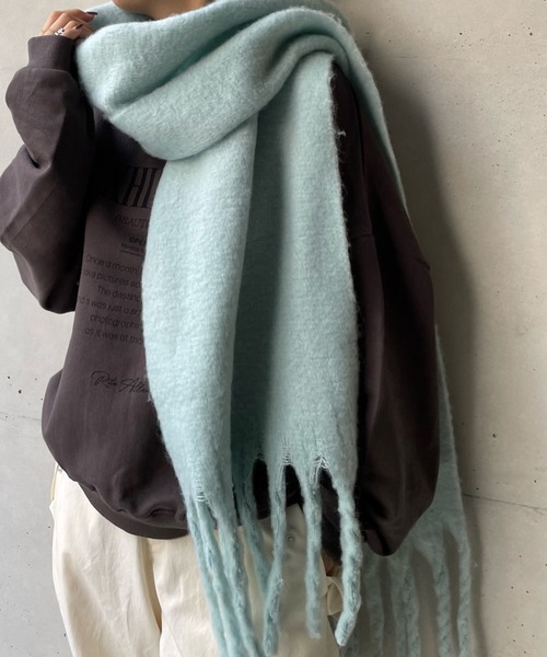 DouDou（ドゥドゥ）の「フラッフィーストール（マフラー・レディース・モスグリーン/ミント/サーモンピンク・FREE）」の3枚目の写真