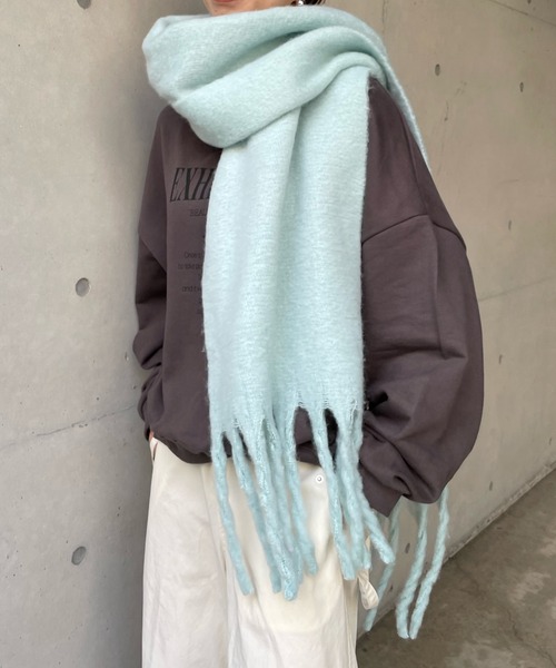 DouDou（ドゥドゥ）の「フラッフィーストール（マフラー・レディース・モスグリーン/ミント/サーモンピンク・FREE）」の8枚目の写真