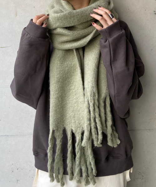 DouDou（ドゥドゥ）の「フラッフィーストール（マフラー・レディース・モスグリーン/ミント/サーモンピンク・FREE）」の10枚目の写真