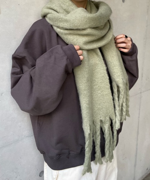 DouDou（ドゥドゥ）の「フラッフィーストール（マフラー・レディース・モスグリーン/ミント/サーモンピンク・FREE）」の11枚目の写真
