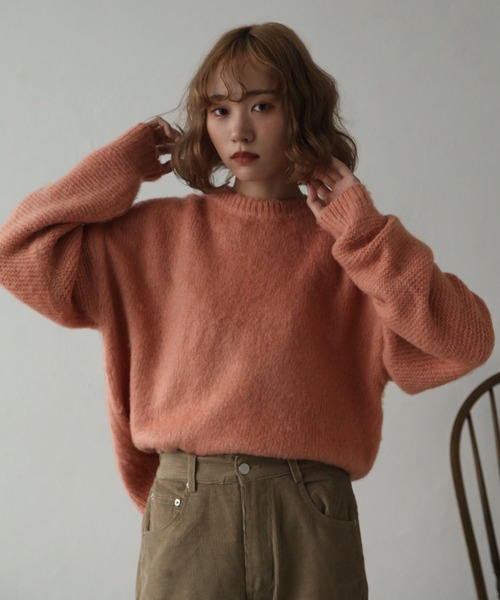 Chillfar（チルファー）の「モヘアタッチクルーニット（ニット/セーター・レディース・ベージュ/ピンク/オレンジ/ブルー/グリーン/アイボリー/チャコール・FREE）」の6枚目の写真