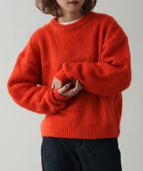 Chillfar（チルファー）の「モヘアタッチクルーニット（ニット/セーター・レディース・ベージュ/ピンク/オレンジ/ブルー/グリーン/アイボリー/チャコール・FREE）」の7枚目の写真