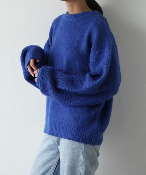 Chillfar（チルファー）の「モヘアタッチクルーニット（ニット/セーター・レディース・ベージュ/ピンク/オレンジ/ブルー/グリーン/アイボリー/チャコール・FREE）」の5枚目の写真