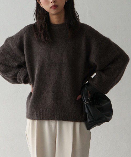 Chillfar（チルファー）の「モヘアタッチクルーニット（ニット/セーター・レディース・ベージュ/ピンク/オレンジ/ブルー/グリーン/アイボリー/チャコール・FREE）」の3枚目の写真