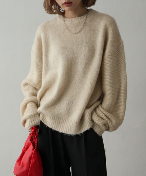 Chillfar（チルファー）の「モヘアタッチクルーニット（ニット/セーター・レディース・ベージュ/ピンク/オレンジ/ブルー/グリーン/アイボリー/チャコール・FREE）」の2枚目の写真