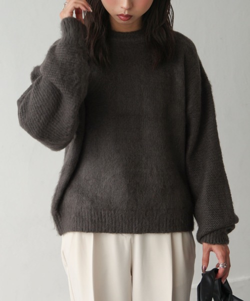 Chillfar（チルファー）の「モヘアタッチクルーニット（ニット/セーター・レディース・ベージュ/ピンク/オレンジ/ブルー/グリーン/アイボリー/チャコール・FREE）」の8枚目の写真