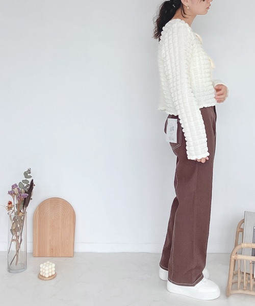 AS KNOW AS plus（アズノゥアズプラス）の「♪メロンパン ぽこぽこカーディガン　【2023AWアイテム】（カーディガン/ボレロ・レディース・ブラウン/アイボリー/ブラック/グレイッシュベージュ・FREE）」の7枚目の写真