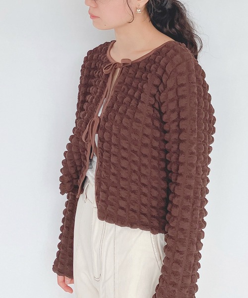 AS KNOW AS plus（アズノゥアズプラス）の「♪メロンパン ぽこぽこカーディガン　【2023AWアイテム】（カーディガン/ボレロ・レディース・ブラウン/アイボリー/ブラック/グレイッシュベージュ・FREE）」の12枚目の写真