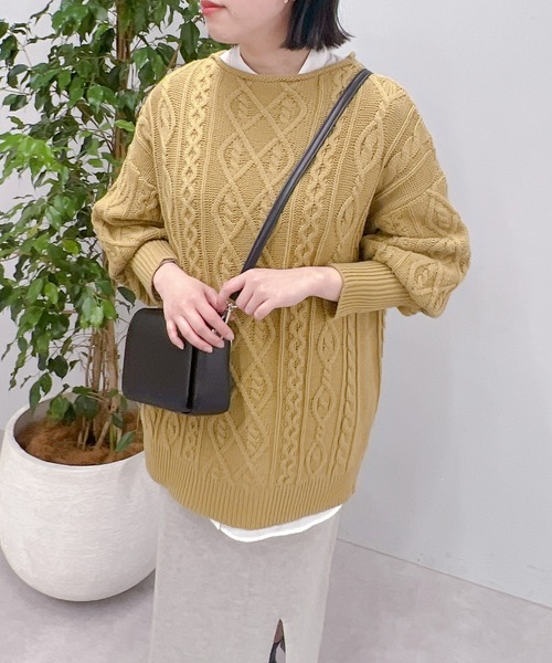 un dix cors（アンディコール）の「バルキーケーブルボートネックニット（ニット/セーター・レディース・ブラウン/オフホワイト/カーキ・FREE）」の11枚目の写真