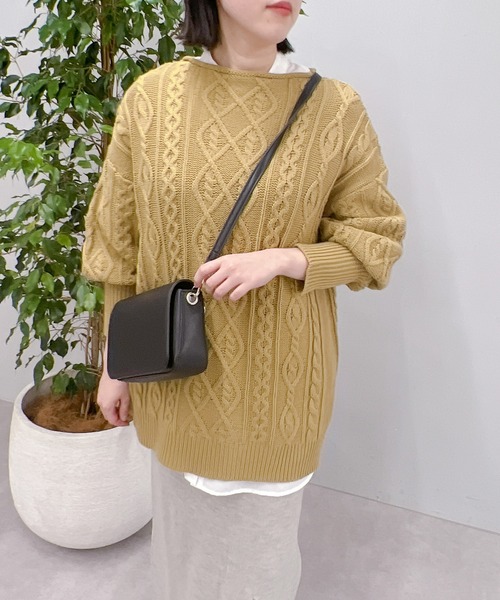un dix cors（アンディコール）の「バルキーケーブルボートネックニット（ニット/セーター・レディース・ブラウン/オフホワイト/カーキ・FREE）」の22枚目の写真