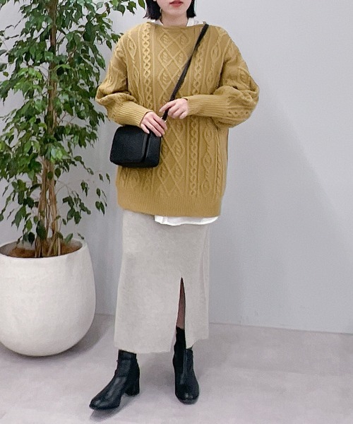 un dix cors（アンディコール）の「バルキーケーブルボートネックニット（ニット/セーター・レディース・ブラウン/オフホワイト/カーキ・FREE）」の21枚目の写真