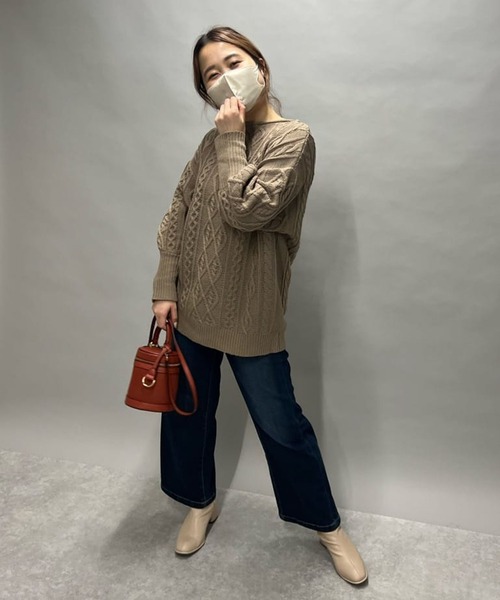 un dix cors（アンディコール）の「バルキーケーブルボートネックニット（ニット/セーター・レディース・ブラウン/オフホワイト/カーキ・FREE）」の12枚目の写真