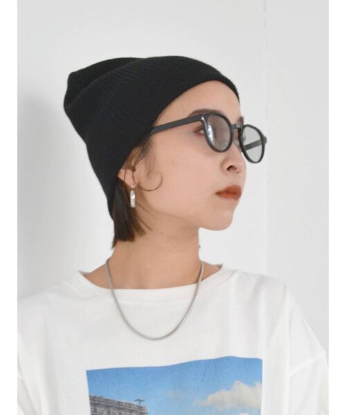 Ungrid（アングリッド）の「リネン混ニット帽（ニットキャップ/ビーニー・レディース・ブラック/アイボリー/チャコールグレー・FREE）」の3枚目の写真