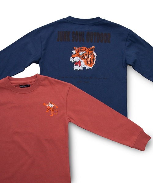 JUNKSOUL(ジャンクソウル)の「JUNK SOUL/100%コットン TIGER ロングTシャツ (M4)(Tシャツ/カットソー・キッズ・ワインレッド/ネイビー・100/110/120/130/140/150/160)」の2枚目の写真