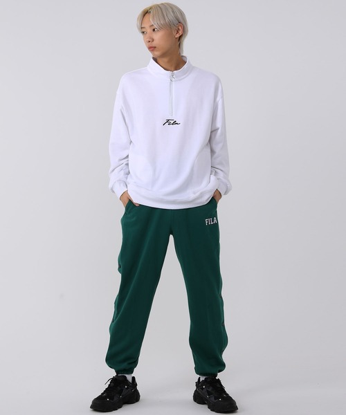 FILA（フィラ）の「FILA/フィラ オーバーサイズ プルオーバー 筆記体 ロゴ刺繍 長袖 ハーフジップ ハイネック バックロゴ ラバー 無地 スウェット トレーナー 裏毛（スウェット・メンズ・ホワイト/ブラック・S/M/L）」の9枚目の写真