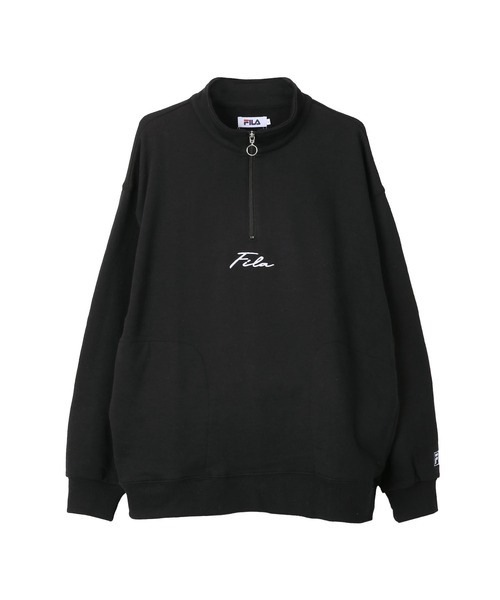 FILA（フィラ）の「FILA/フィラ オーバーサイズ プルオーバー 筆記体 ロゴ刺繍 長袖 ハーフジップ ハイネック バックロゴ ラバー 無地 スウェット トレーナー 裏毛（スウェット・メンズ・ホワイト/ブラック・S/M/L）」の6枚目の写真