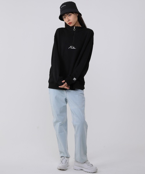 FILA（フィラ）の「FILA/フィラ オーバーサイズ プルオーバー 筆記体 ロゴ刺繍 長袖 ハーフジップ ハイネック バックロゴ ラバー 無地 スウェット トレーナー 裏毛（スウェット・メンズ・ホワイト/ブラック・S/M/L）」の21枚目の写真