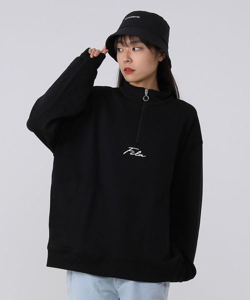 FILA（フィラ）の「FILA/フィラ オーバーサイズ プルオーバー 筆記体 ロゴ刺繍 長袖 ハーフジップ ハイネック バックロゴ ラバー 無地 スウェット トレーナー 裏毛（スウェット・メンズ・ホワイト/ブラック・S/M/L）」の20枚目の写真