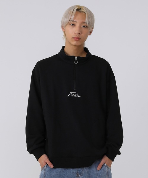 FILA（フィラ）の「FILA/フィラ オーバーサイズ プルオーバー 筆記体 ロゴ刺繍 長袖 ハーフジップ ハイネック バックロゴ ラバー 無地 スウェット トレーナー 裏毛（スウェット・メンズ・ホワイト/ブラック・S/M/L）」の14枚目の写真