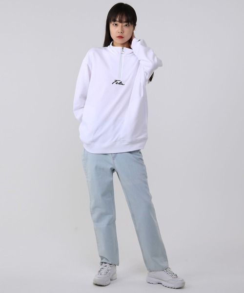 FILA（フィラ）の「FILA/フィラ オーバーサイズ プルオーバー 筆記体 ロゴ刺繍 長袖 ハーフジップ ハイネック バックロゴ ラバー 無地 スウェット トレーナー 裏毛（スウェット・メンズ・ホワイト/ブラック・S/M/L）」の13枚目の写真