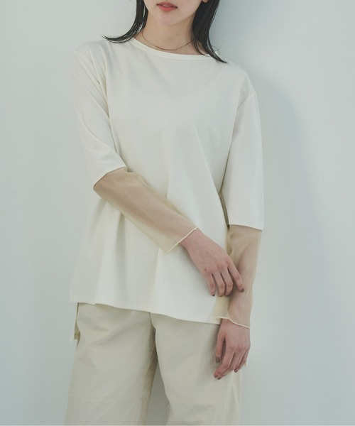 INSIIS(インシス)の「シアースリーブロングTシャツ(Tシャツ/カットソー・レディース・ブラック/アイボリー/ライトブルー・フリー)」の3枚目の写真