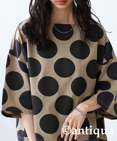 antiqua（アンティカ）の「レトロドット柄トップス（Tシャツ