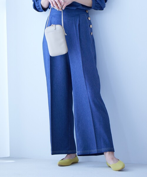 DRESKIP(ドレスキップ)の「◆【セットアップ可】ポリデニム 金ボタン ワイドパンツ(その他パンツ・レディース・ブラック/ベージュ/ネイビー・02/04/03)」の3枚目の写真