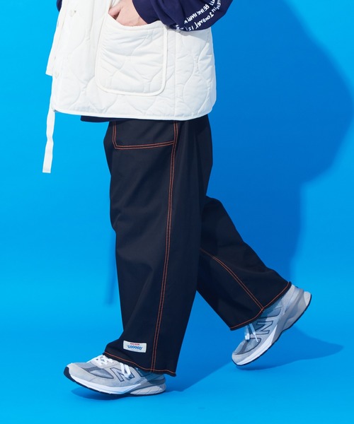 CIAOPANIC TYPY（チャオパニックティピー）の「【SOUNDSGOOOOD/サウンズグッド】裾フリンジ配色ステッチワイドベーカーパンツ（カーゴパンツ・メンズ・ブルー/ホワイト/ブラック・ONE SIZE）」の2枚目の写真