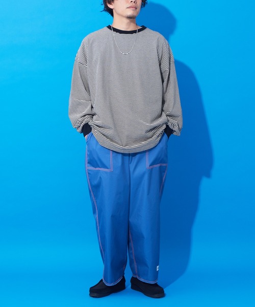 CIAOPANIC TYPY（チャオパニックティピー）の「【SOUNDSGOOOOD/サウンズグッド】裾フリンジ配色ステッチワイドベーカーパンツ（カーゴパンツ・メンズ・ブルー/ホワイト/ブラック・ONE SIZE）」の9枚目の写真