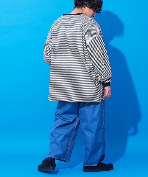 CIAOPANIC TYPY（チャオパニックティピー）の「【SOUNDSGOOOOD/サウンズグッド】裾フリンジ配色ステッチワイドベーカーパンツ（カーゴパンツ・メンズ・ブルー/ホワイト/ブラック・ONE SIZE）」の12枚目の写真