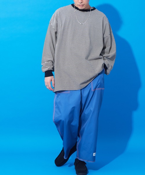 CIAOPANIC TYPY（チャオパニックティピー）の「【SOUNDSGOOOOD/サウンズグッド】裾フリンジ配色ステッチワイドベーカーパンツ（カーゴパンツ・メンズ・ブルー/ホワイト/ブラック・ONE SIZE）」の13枚目の写真