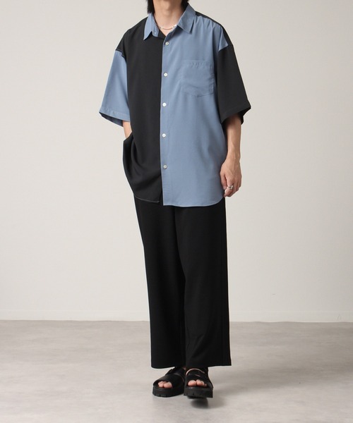 Art re A select（アトリエセレクト）の「ドレープポリアムンゼン切替配色オーバーサイズ半袖シャツ（シャツ/ブラウス・メンズ・グリーン/パープル系その他/パープル/ライトグレー/ブラック・L/LL/M）」の22枚目の写真