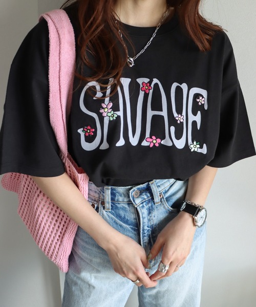 COURO（コウロ）の「フラワー刺繍Tシャツ（Tシャツ/カットソー・レディース・ネイビー/ホワイト/ブラック/オートミール・L/M）」の2枚目の写真