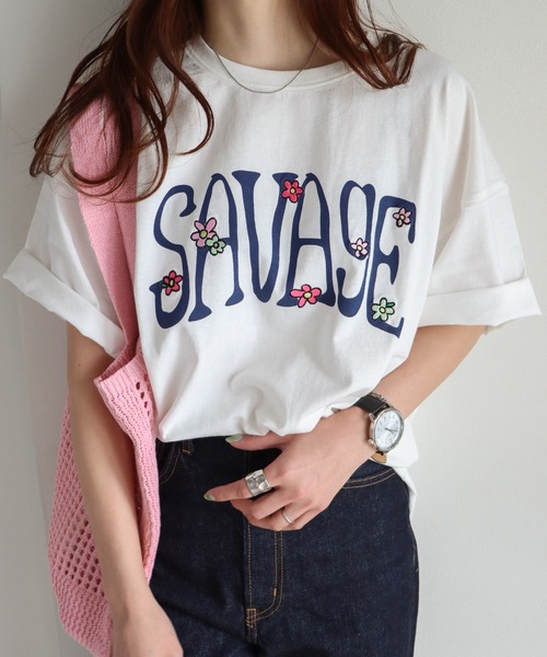 COURO（コウロ）の「フラワー刺繍Tシャツ（Tシャツ/カットソー・レディース・ネイビー/ホワイト/ブラック/オートミール・L/M）」の9枚目の写真