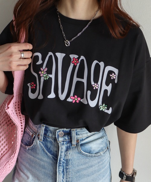 COURO（コウロ）の「フラワー刺繍Tシャツ（Tシャツ/カットソー・レディース・ネイビー/ホワイト/ブラック/オートミール・L/M）」の12枚目の写真