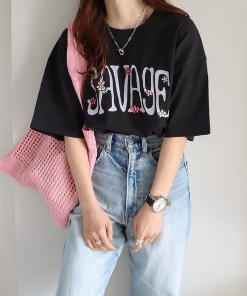 COURO（コウロ）の「フラワー刺繍Tシャツ（Tシャツ/カットソー・レディース・ネイビー/ホワイト/ブラック/オートミール・L/M）」の14枚目の写真