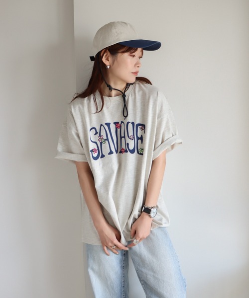 COURO（コウロ）の「フラワー刺繍Tシャツ（Tシャツ/カットソー・レディース・ネイビー/ホワイト/ブラック/オートミール・L/M）」の13枚目の写真