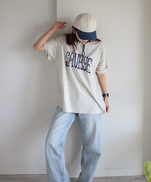 COURO（コウロ）の「フラワー刺繍Tシャツ（Tシャツ/カットソー・レディース・ネイビー/ホワイト/ブラック/オートミール・L/M）」の10枚目の写真