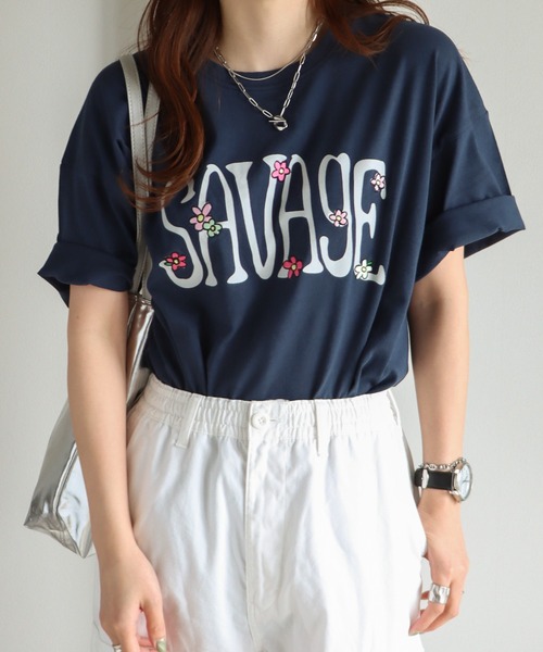 COURO（コウロ）の「フラワー刺繍Tシャツ（Tシャツ/カットソー・レディース・ネイビー/ホワイト/ブラック/オートミール・L/M）」の8枚目の写真