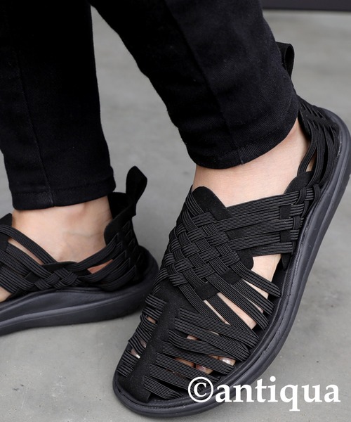 antiqua（アンティカ）の「メッシュ編みスポーツゴムサンダル（サンダル・レディース・ブラック・26/24/27/25/23.5/28）」の10枚目の写真